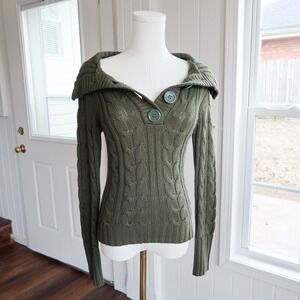 Love Lola Vintage Womens Sweater Sz S Green Cable Knit Henley Fairycore Grunge